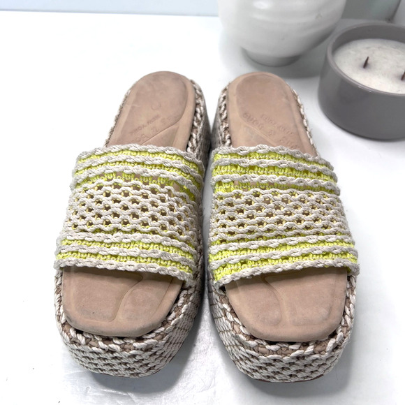 Rag & Bone Logan Platform Crochet Slide Sandal Chalk Yellow Natural Women 7/EU37 - Picture 1 of 9